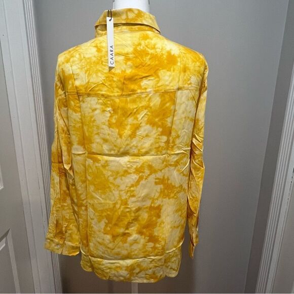 WT Caara yellow and white tie dye Marble button down blouse women's size med - Picture 8 of 10